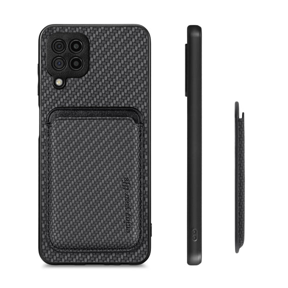 For Samsung Galaxy A22 4G Carbon Fiber Leather Card Magsafe Magnetic Phone Case(Black)