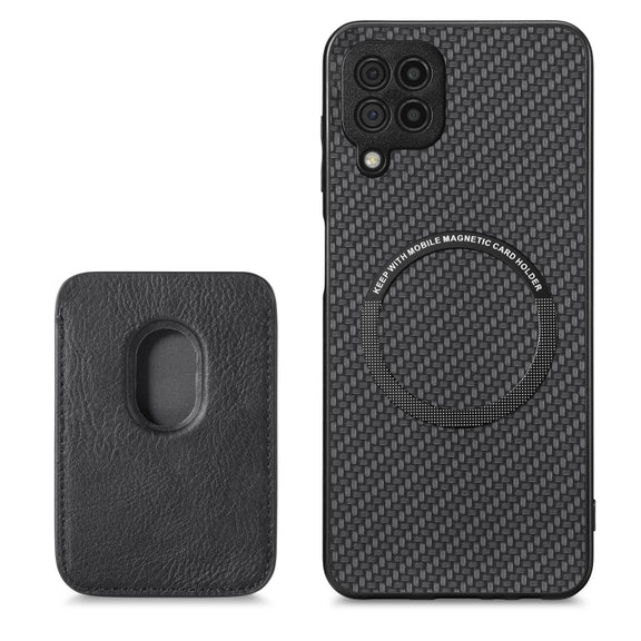 For Samsung Galaxy A22 4G Carbon Fiber Leather Card Magsafe Magnetic Phone Case(Black)