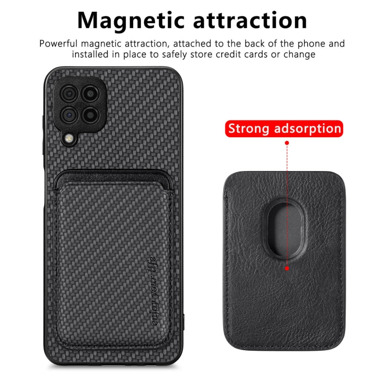 For Samsung Galaxy A22 4G Carbon Fiber Leather Card Magsafe Magnetic Phone Case(Black)
