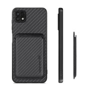 For Samsung Galaxy A22 5G Carbon Fiber Leather Card Magsafe Magnetic Phone Case(Black)