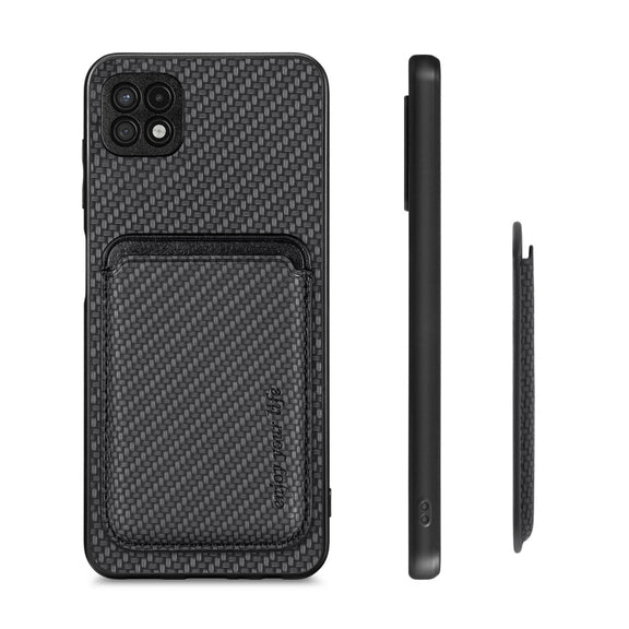 For Samsung Galaxy A22 5G Carbon Fiber Leather Card Magsafe Magnetic Phone Case(Black)