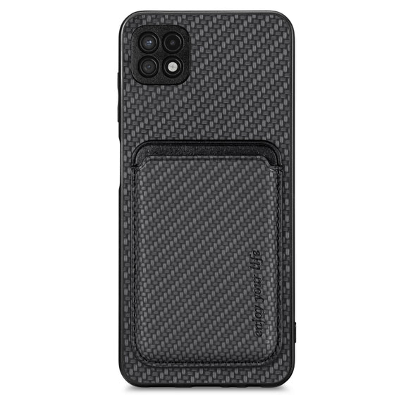 For Samsung Galaxy A22 5G Carbon Fiber Leather Card Magsafe Magnetic Phone Case(Black)