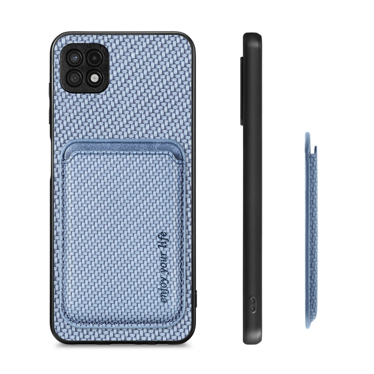 For Samsung Galaxy A22 5G Carbon Fiber Leather Card Magsafe Magnetic Phone Case(Blue)
