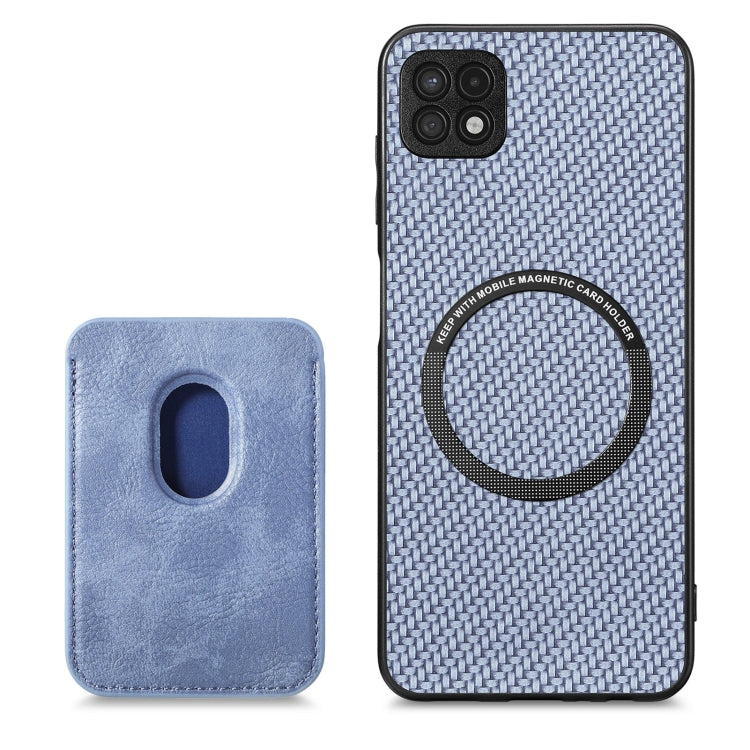 For Samsung Galaxy A22 5G Carbon Fiber Leather Card Magsafe Magnetic Phone Case(Blue)