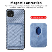 For Samsung Galaxy A22 5G Carbon Fiber Leather Card Magsafe Magnetic Phone Case(Blue)