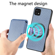 For Samsung Galaxy A22 5G Carbon Fiber Leather Card Magsafe Magnetic Phone Case(Blue)