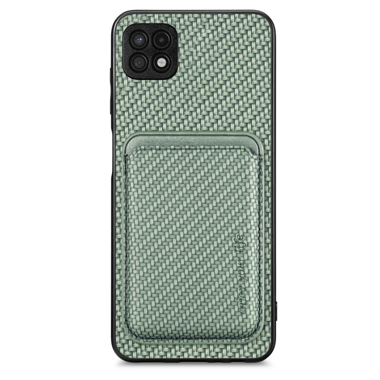 For Samsung Galaxy A22 5G Carbon Fiber Leather Card Magsafe Magnetic Phone Case(Green)