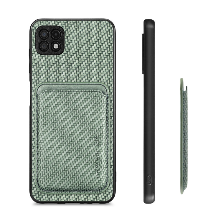 For Samsung Galaxy A22 5G Carbon Fiber Leather Card Magsafe Magnetic Phone Case(Green)