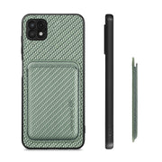 For Samsung Galaxy A22 5G Carbon Fiber Leather Card Magsafe Magnetic Phone Case(Green)