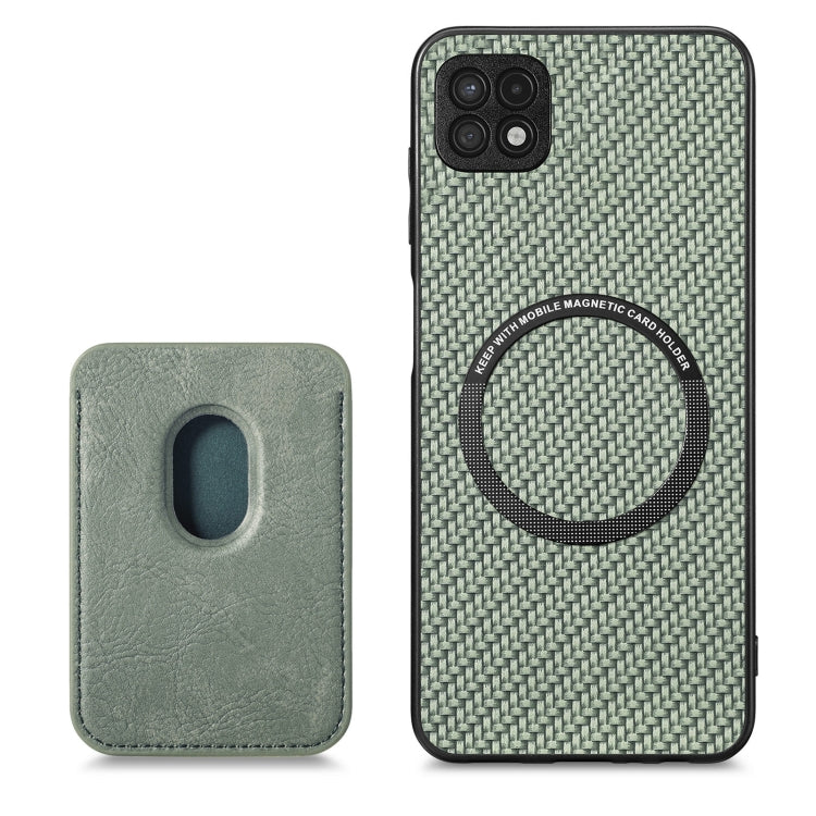 For Samsung Galaxy A22 5G Carbon Fiber Leather Card Magsafe Magnetic Phone Case(Green)