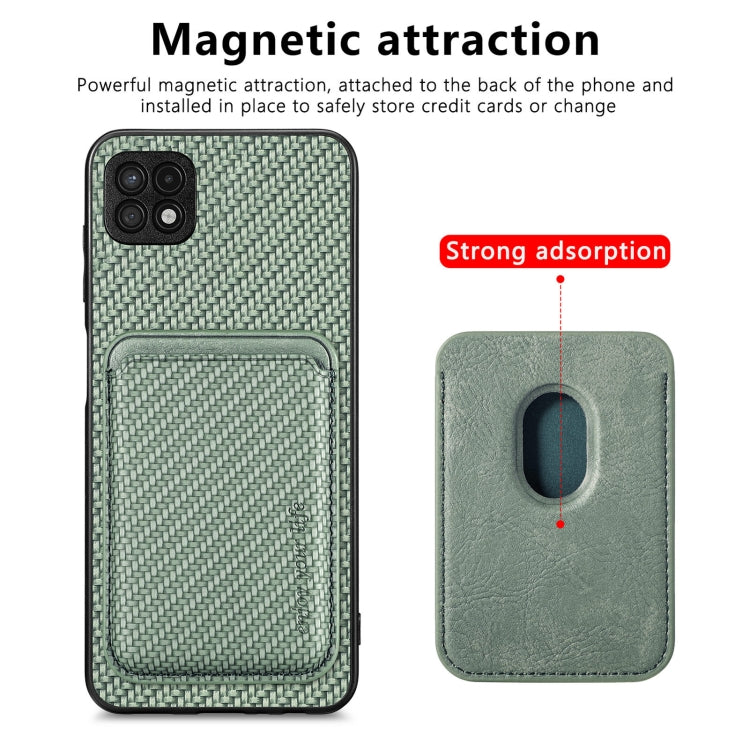 For Samsung Galaxy A22 5G Carbon Fiber Leather Card Magsafe Magnetic Phone Case(Green)
