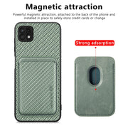 For Samsung Galaxy A22 5G Carbon Fiber Leather Card Magsafe Magnetic Phone Case(Green)