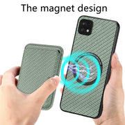 For Samsung Galaxy A22 5G Carbon Fiber Leather Card Magsafe Magnetic Phone Case(Green)