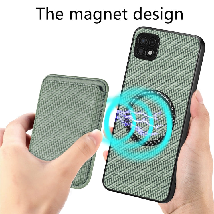 For Samsung Galaxy A22 5G Carbon Fiber Leather Card Magsafe Magnetic Phone Case(Green)