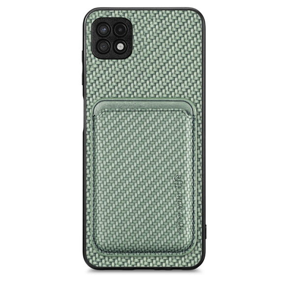 For Samsung Galaxy A22 5G Carbon Fiber Leather Card Magsafe Magnetic Phone Case(Green)
