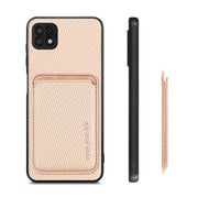 For Samsung Galaxy A22 5G Carbon Fiber Leather Card Magsafe Magnetic Phone Case(Khaki)