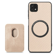 For Samsung Galaxy A22 5G Carbon Fiber Leather Card Magsafe Magnetic Phone Case(Khaki)