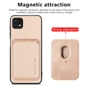 For Samsung Galaxy A22 5G Carbon Fiber Leather Card Magsafe Magnetic Phone Case(Khaki)