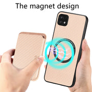 For Samsung Galaxy A22 5G Carbon Fiber Leather Card Magsafe Magnetic Phone Case(Khaki)