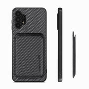 For Samsung Galaxy A32 5G Carbon Fiber Leather Card Magsafe Magnetic Phone Case(Black)
