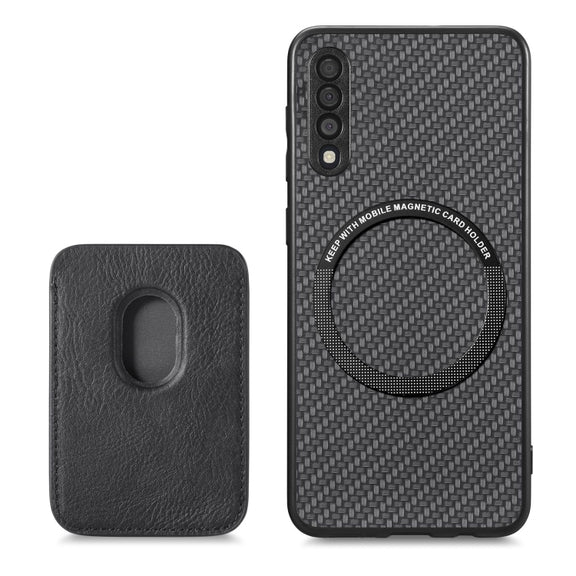 For Samsung Galaxy A50 Carbon Fiber Leather Card Magsafe Magnetic Phone Case(Black)