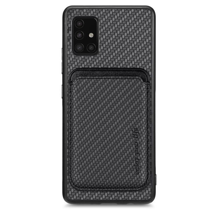 For Samsung Galaxy A51 5G Carbon Fiber Leather Card Magsafe Magnetic Phone Case(Black)