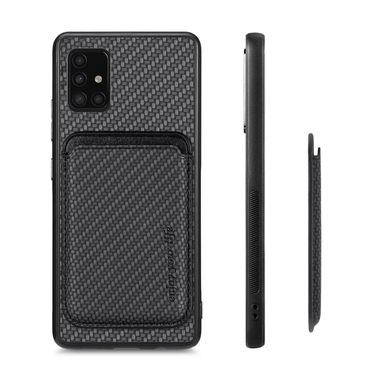For Samsung Galaxy A51 5G Carbon Fiber Leather Card Magsafe Magnetic Phone Case(Black)