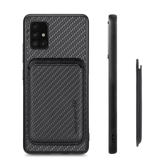 For Samsung Galaxy A51 5G Carbon Fiber Leather Card Magsafe Magnetic Phone Case(Black)