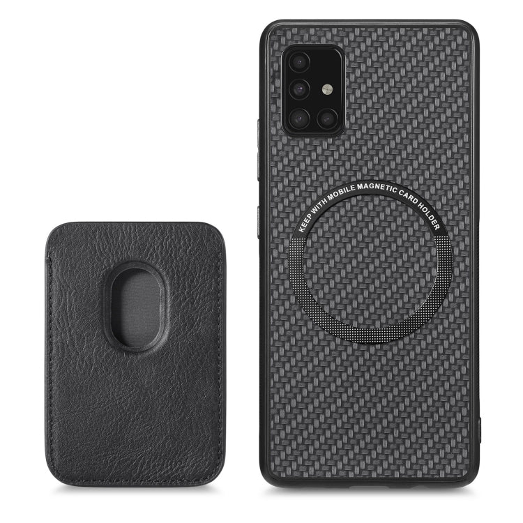 For Samsung Galaxy A51 5G Carbon Fiber Leather Card Magsafe Magnetic Phone Case(Black)