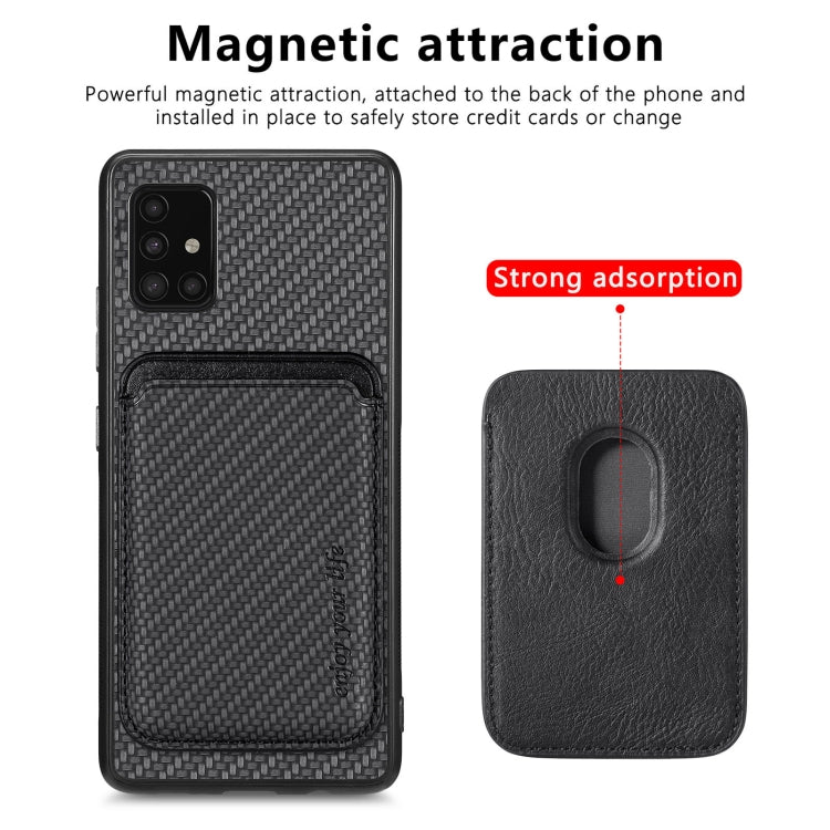 For Samsung Galaxy A51 5G Carbon Fiber Leather Card Magsafe Magnetic Phone Case(Black)