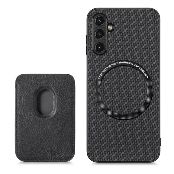 For Samsung Galaxy A54 5G Carbon Fiber Leather Card Magsafe Magnetic Phone Case(Black)