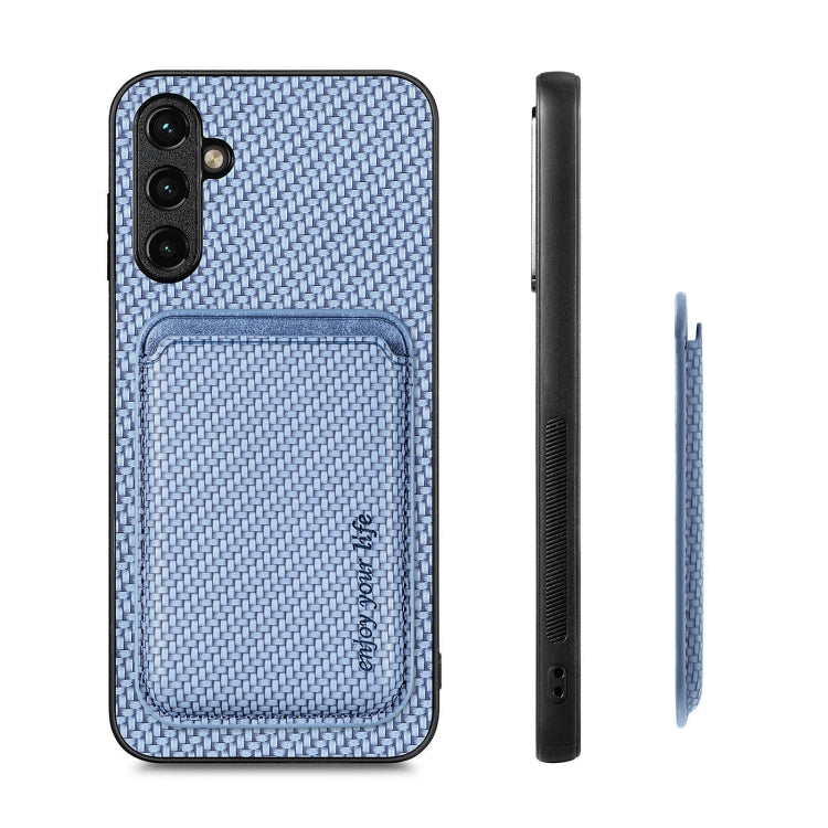 For Samsung Galaxy A54 5G Carbon Fiber Leather Card Magsafe Magnetic Phone Case(Blue)