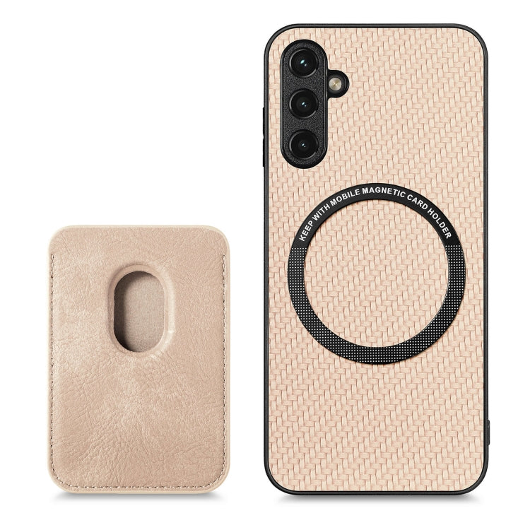 For Samsung Galaxy A54 5G Carbon Fiber Leather Card Magsafe Magnetic Phone Case(Khaki)