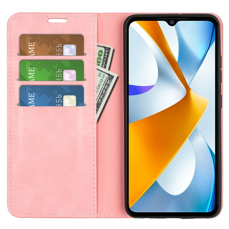 For Xiaomi Poco C40 Retro-skin Magnetic Suction Leather Phone Case(Pink)