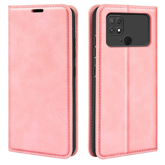 For Xiaomi Poco C40 Retro-skin Magnetic Suction Leather Phone Case(Pink)