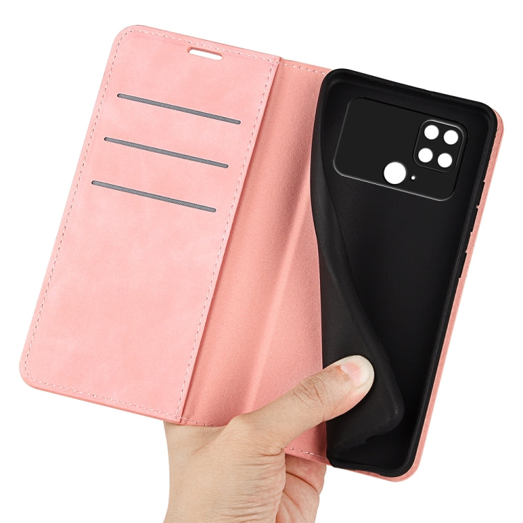 For Xiaomi Poco C40 Retro-skin Magnetic Suction Leather Phone Case(Pink)