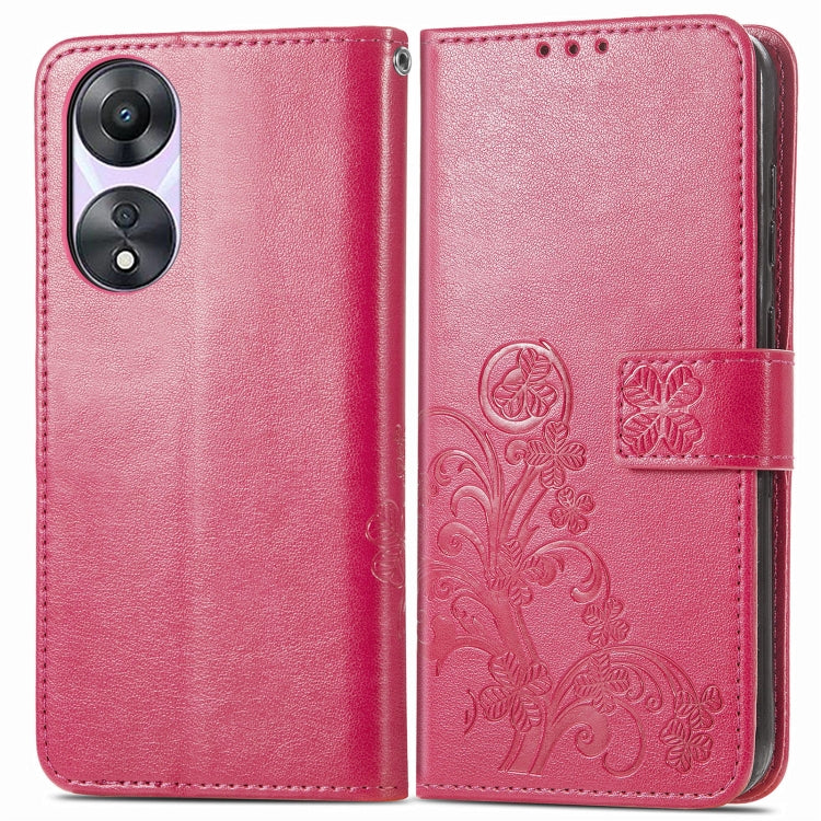 For OPPO A78 Four-leaf Clasp Embossed Buckle Leather Phone Case(Magenta)