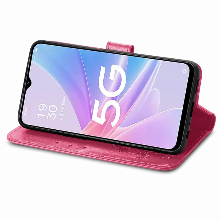 For OPPO A78 Four-leaf Clasp Embossed Buckle Leather Phone Case(Magenta)