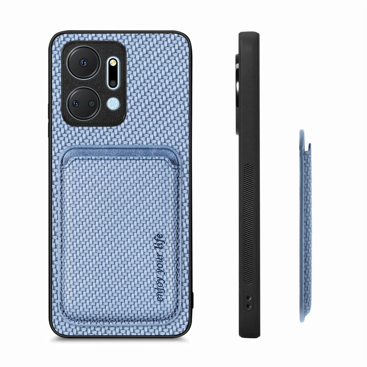 For Honor X7A Carbon Fiber Leather Card Magsafe Magnetic Phone Case(Blue)