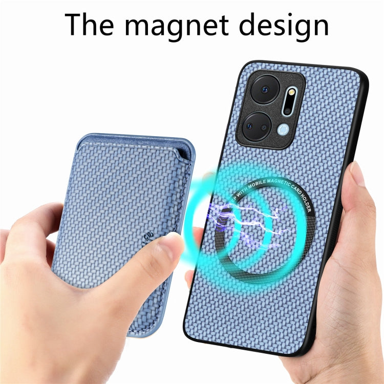 For Honor X7A Carbon Fiber Leather Card Magsafe Magnetic Phone Case(Blue)