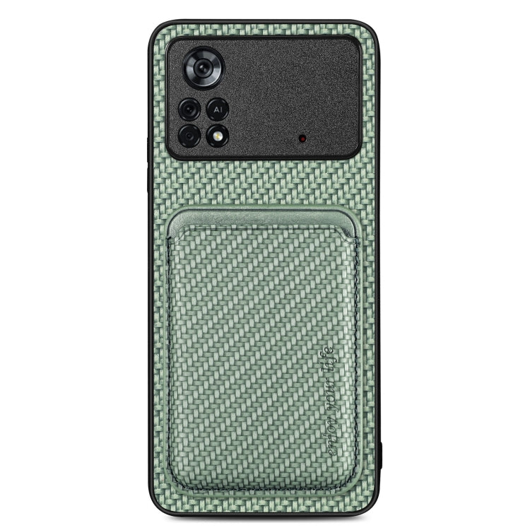 For Xiaomi Poco X4 Pro 5G Carbon Fiber Leather Card Magsafe Magnetic Phone Case(Green)