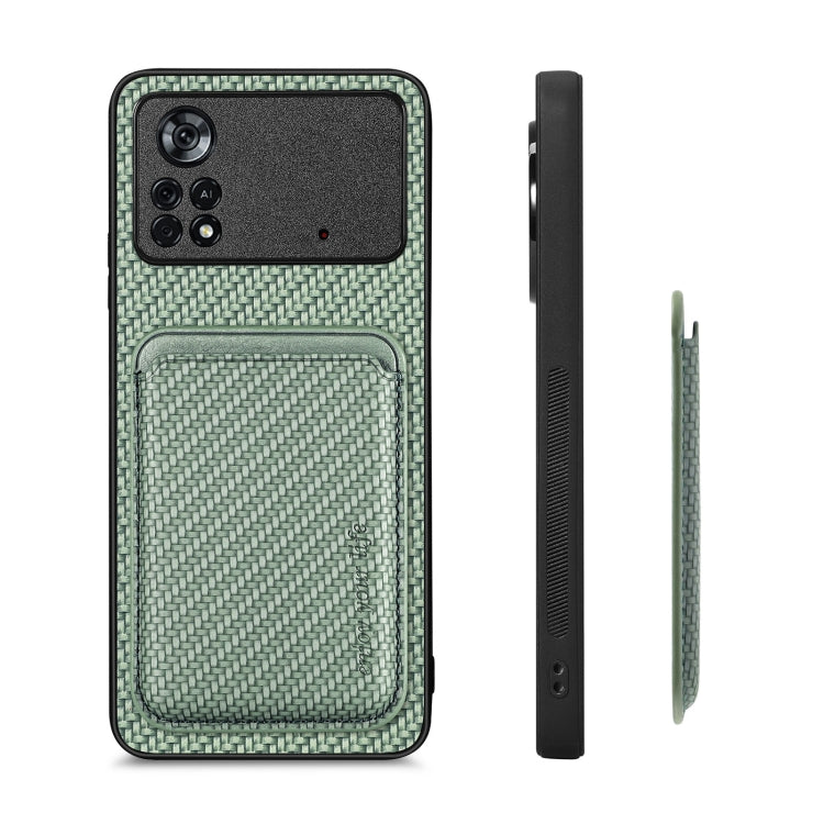 For Xiaomi Poco X4 Pro 5G Carbon Fiber Leather Card Magsafe Magnetic Phone Case(Green)