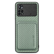 For Xiaomi Poco X4 Pro 5G Carbon Fiber Leather Card Magsafe Magnetic Phone Case(Green)