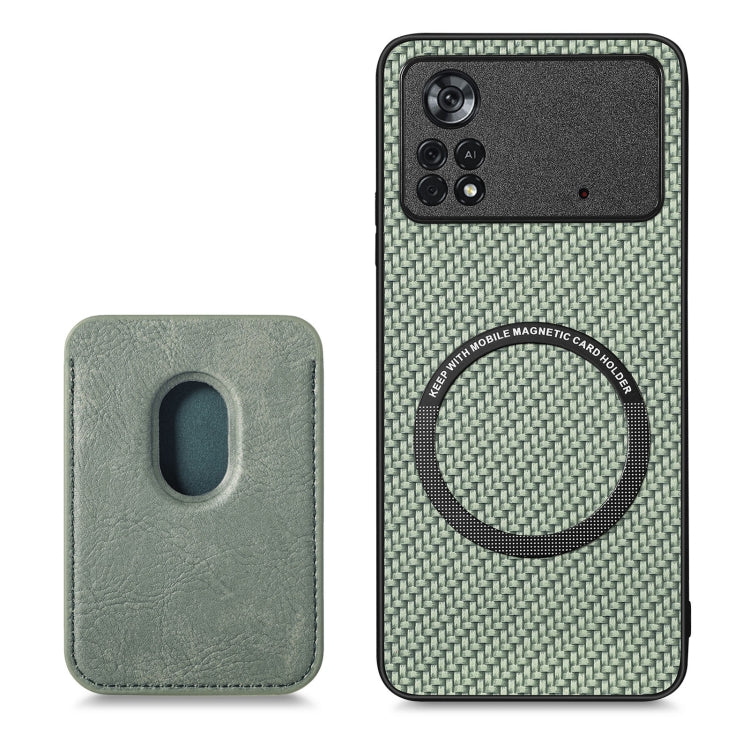 For Xiaomi Poco X4 Pro 5G Carbon Fiber Leather Card Magsafe Magnetic Phone Case(Green)