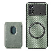 For Xiaomi Poco X4 Pro 5G Carbon Fiber Leather Card Magsafe Magnetic Phone Case(Green)