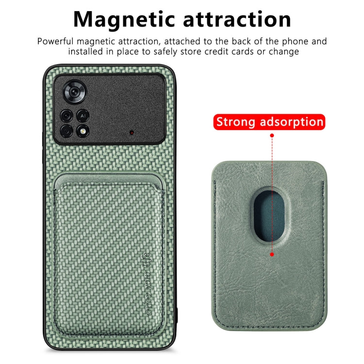 For Xiaomi Poco X4 Pro 5G Carbon Fiber Leather Card Magsafe Magnetic Phone Case(Green)