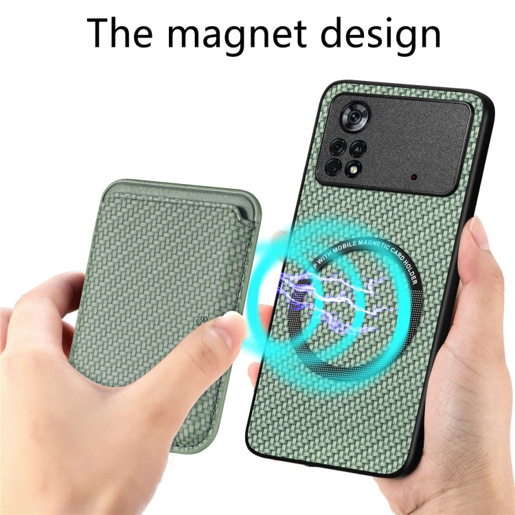 For Xiaomi Poco X4 Pro 5G Carbon Fiber Leather Card Magsafe Magnetic Phone Case(Green)