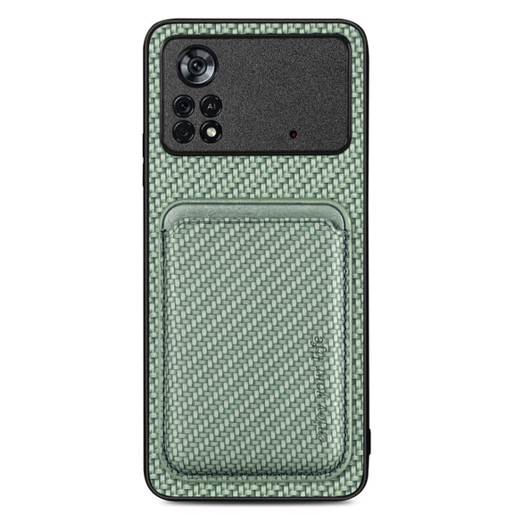 For Xiaomi Poco X4 Pro 5G Carbon Fiber Leather Card Magsafe Magnetic Phone Case(Green)