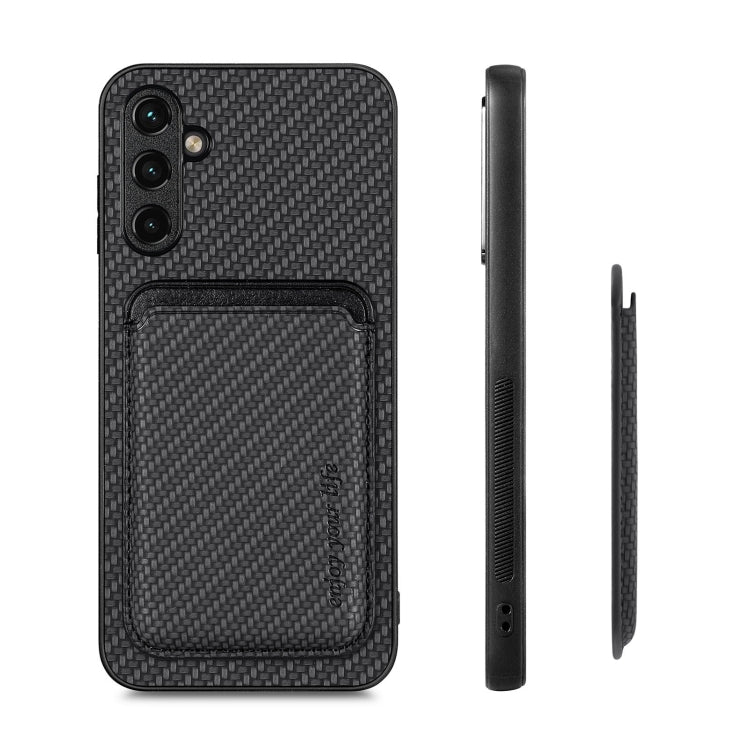 For Samsung Galaxy A34 5G Carbon Fiber Leather Card Magsafe Magnetic Phone Case(Black)