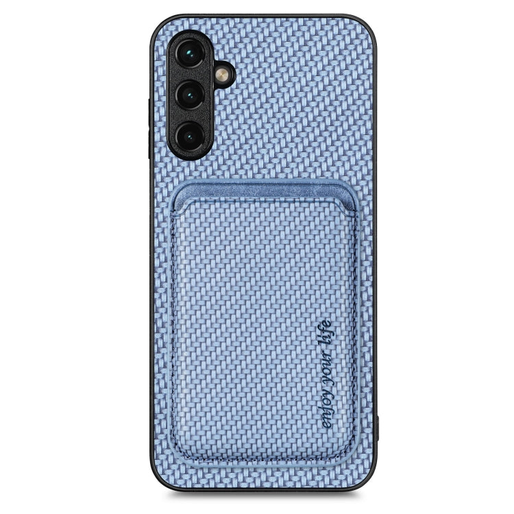 For Samsung Galaxy A34 5G Carbon Fiber Leather Card Magsafe Magnetic Phone Case(Blue)